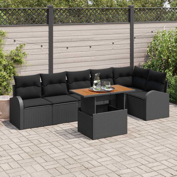 vidaXL Ensemble de canap&eacute; de jardin 7 pcs Noir Poly rotin
