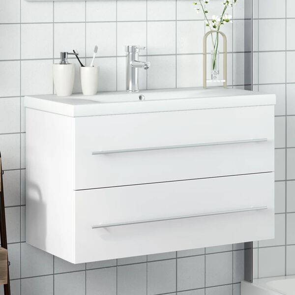 vidaXL Armoire lavabo de salle de bain avec bassin int&eacute;gr&eacute; blanc