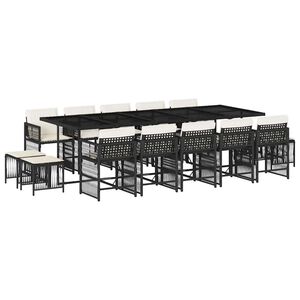 vidaXL Ensemble &agrave; manger de jardin 15 pcs coussins noir r&eacute;sine tress&eacute;e
