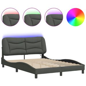 vidaXL Cadre de lit avec LED sans matelas Hvar gris fonc&eacute; 140x200 cm tissu