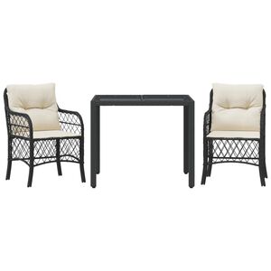 vidaXL Ensemble de bistro 3 pcs avec coussins noir r&eacute;sine tress&eacute;e