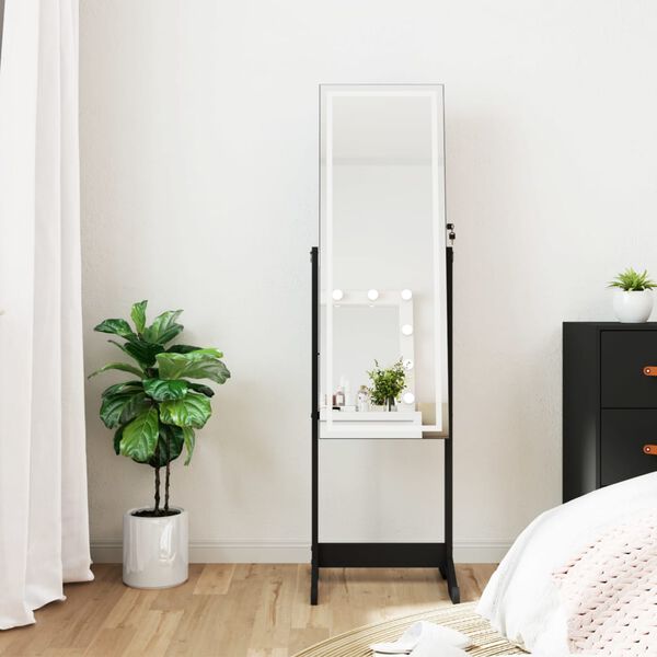 vidaXL Armoire &agrave; bijoux miroir avec lumi&egrave;res LED sur pied noir