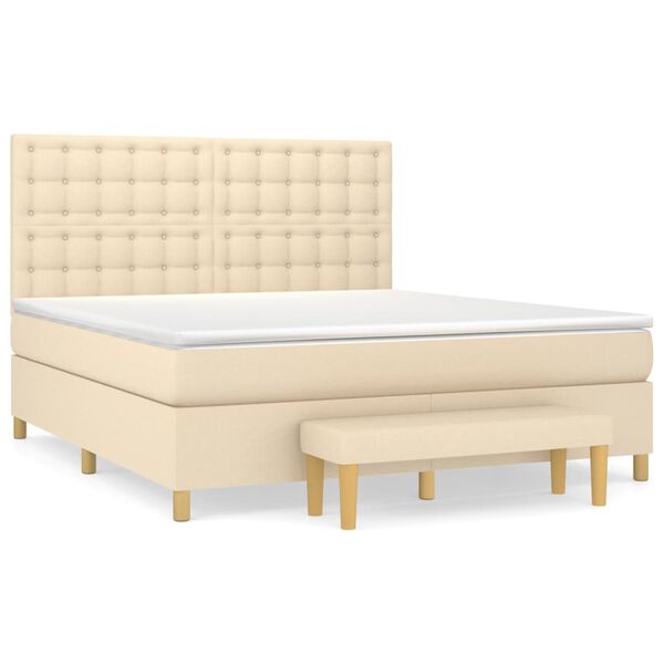 vidaXL Sommier &agrave; lattes de lit avec matelas Cr&egrave;me 180x200 cm Tissu