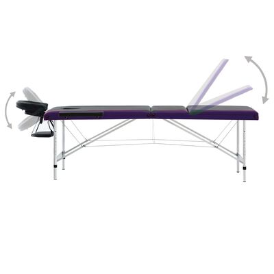 vidaXL Table de massage pliable 3 zones Aluminium Noir et violet