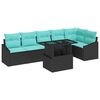 vidaXL Ensemble de canap&eacute; de jardin 7 pc Noir et Bleu polyrotin