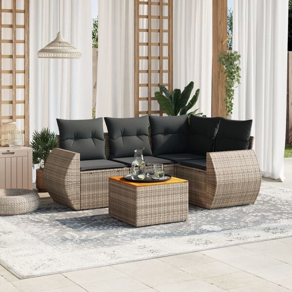 vidaXL Salon de jardin 5 pcs avec coussins gris r&eacute;sine tress&eacute;e