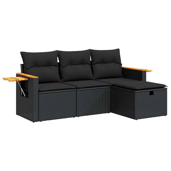 vidaXL Salon de jardin 4 pcs avec coussins noir r&eacute;sine tress&eacute;e