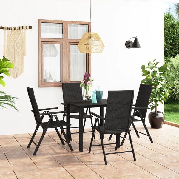 vidaXL Ensemble &agrave; manger de jardin 5 pcs noir