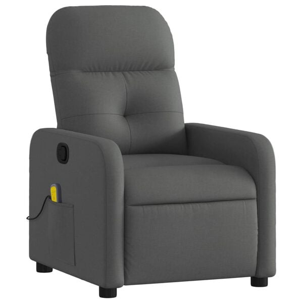 vidaXL Fauteuil inclinable de massage gris fonc&eacute; tissu