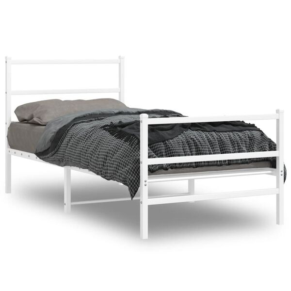 vidaXL Cadre de lit m&eacute;tal sans matelas avec pied de lit blanc 90x200cm