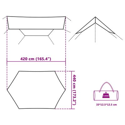 vidaXL Bâche de camping vert 420x440 cm imperméable