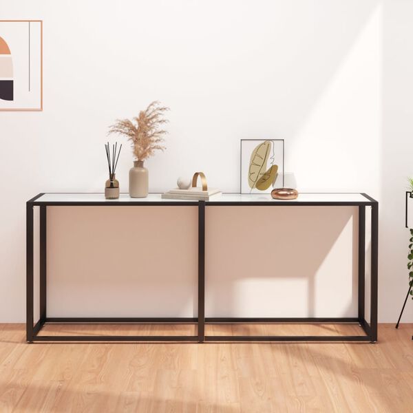 vidaXL Table console Marbre blanc 180x35x75,5 cm Verre tremp&eacute;