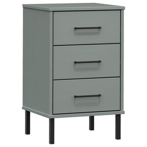 vidaXL Table de chevet avec pieds en m&eacute;tal Gris Bois pin massif OSLO