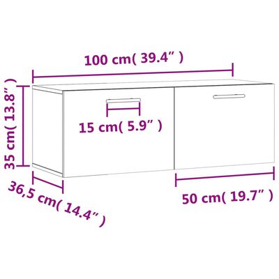 vidaXL Armoire murale noir 100x36,5x35 cm bois d'ingénierie