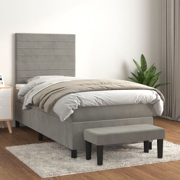 vidaXL Sommier &agrave; lattes de lit et matelas Gris clair 90x200 cm Velours