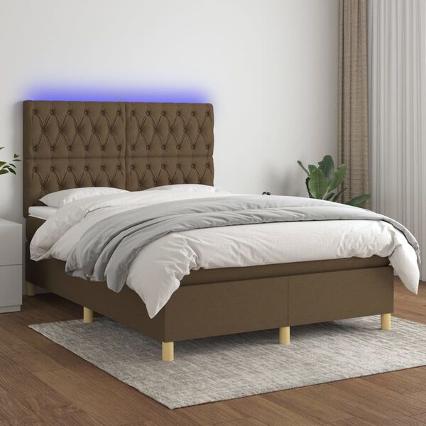 vidaXL Sommier &agrave; lattes de lit matelas et LED Marron fonc&eacute; 140x200 cm