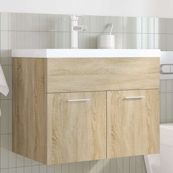 vidaXL Armoire lavabo de salle de bain et vasque et robinet int&eacute;gr&eacute;s