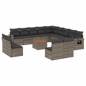 vidaXL Salon de jardin avec coussins 14 pcs gris r&eacute;sine tress&eacute;e