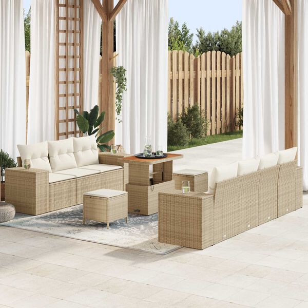 vidaXL Ensemble de canap&eacute; de jardin 10 pcs Beige et cr&egrave;me Poly Rattan