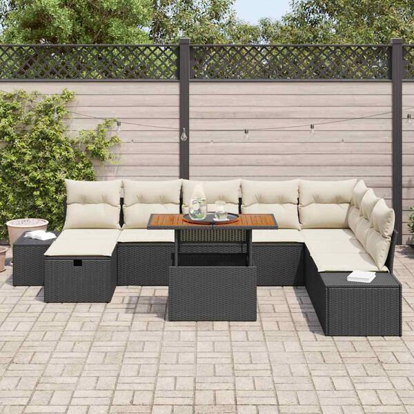 vidaXL Ensemble de canap&eacute; de jardin avec coussin 9 pcs Noir polyrotin