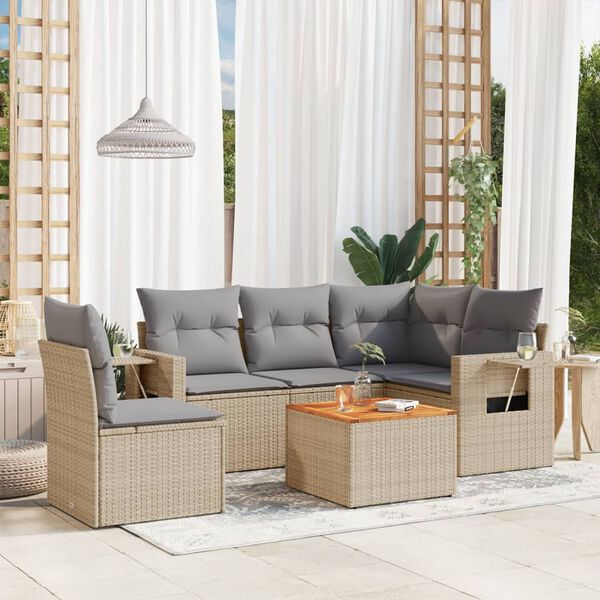 vidaXL Salon de jardin avec coussins 6pcs m&eacute;lange beige r&eacute;sine tress&eacute;e