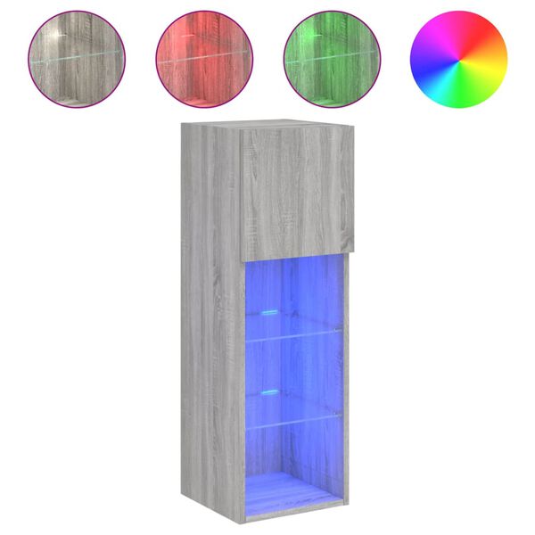 vidaXL Meuble TV avec lumi&egrave;res LED sonoma gris 30,5x30x90 cm