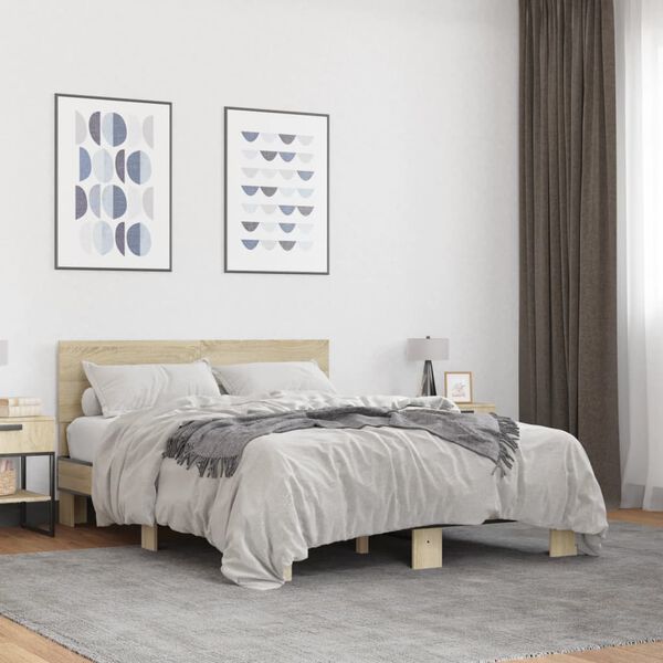 vidaXL Cadre de lit sans matelas ch&ecirc;ne sonoma 135x190 cm