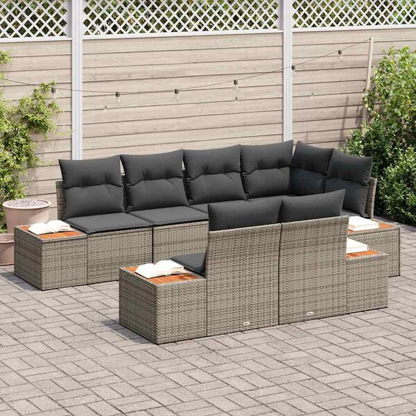 vidaXL Ensemble de canap&eacute; de jardin avec coussin 7 pcs Gris Polyrotin