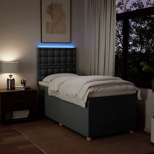 vidaXL Sommier &agrave; lattes de lit avec matelas Gris fonc&eacute; 90x200 cm Tissu