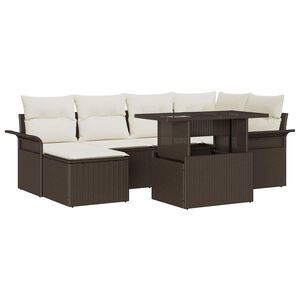 vidaXL Ensemble de canap&eacute; de jardin 7 pc Marron Poly rotin