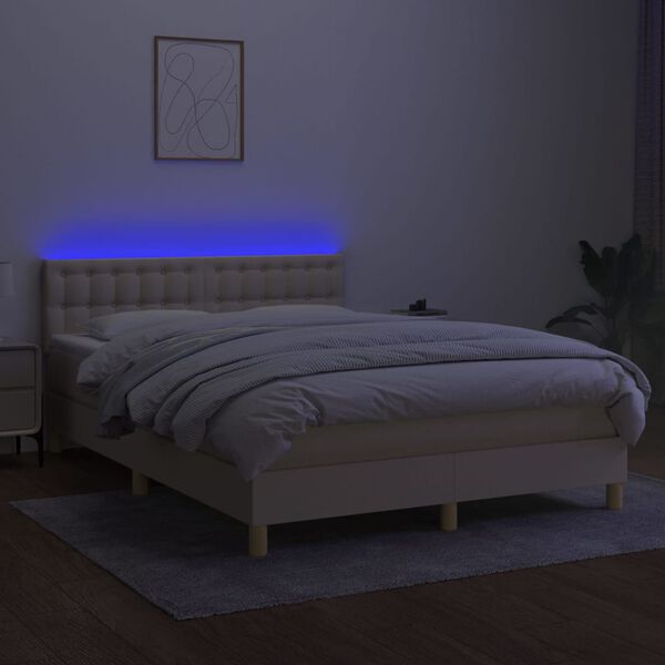 vidaXL Sommier &agrave; lattes de lit avec matelas LED Cr&egrave;me 140x200 cm Tissu