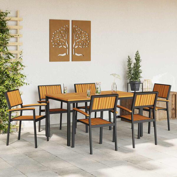 vidaXL Ensemble de salle &agrave; manger pour jardin 7 pcs Noir