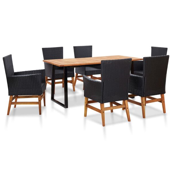 vidaXL Mobilier d'ext&eacute;rieur 7 pcs r&eacute;sine tress&eacute;e et bois d'acacia noir