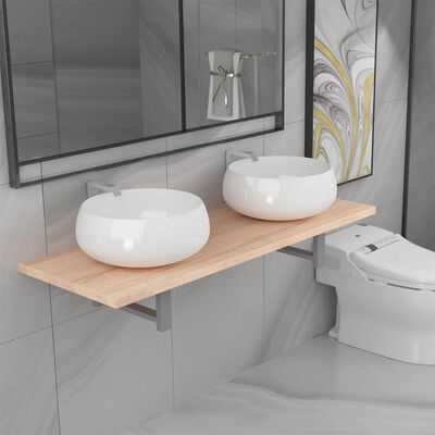 vidaXL Meuble de salle de bain à 3 pcs Céramique Chêne