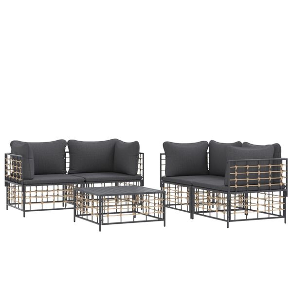 vidaXL Salon de jardin 5 pcs avec coussins anthracite r&eacute;sine tress&eacute;e