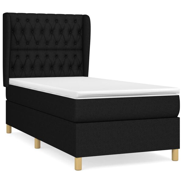 vidaXL Sommier &agrave; lattes de lit avec matelas Noir 90x190 cm Tissu