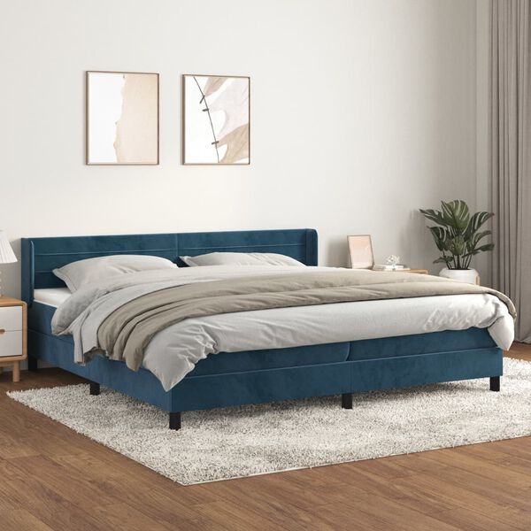 vidaXL Sommier &agrave; lattes de lit et matelas Bleu fonc&eacute; 200x200cm Velours