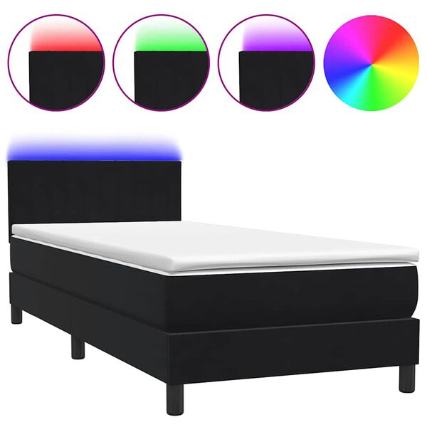 vidaXL Sommier &agrave; lattes de lit avec matelas et LED noir 90x210 cm velours