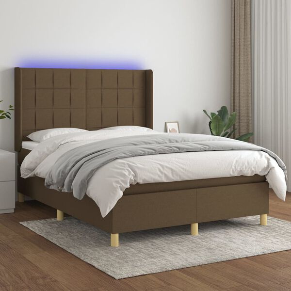 vidaXL Sommier &agrave; lattes de lit matelas et LED Marron fonc&eacute; 140x190 cm