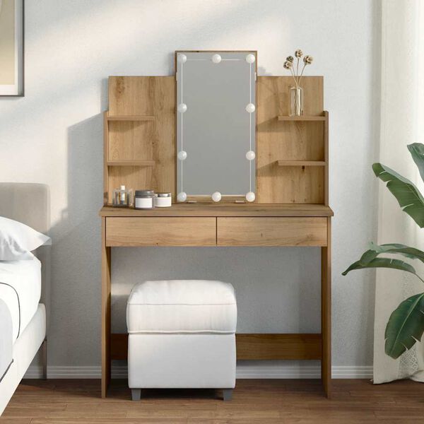 vidaXL Coiffeuse avec lumières LED chêne artisanal 96x40x142 cm