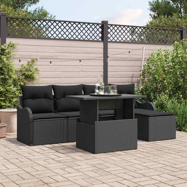 vidaXL Ensemble de canapé de jardin 6 pcs Noir Poly Rattan
