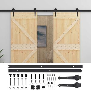 vidaXL Porte coulissante 2 pcs Naturel et noir Bois de pin massif