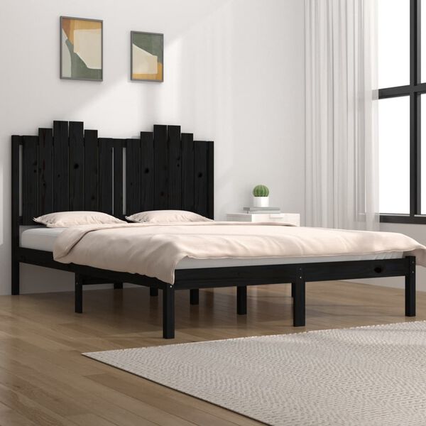 vidaXL Cadre de lit sans matelas noir bois massif 140x190 cm