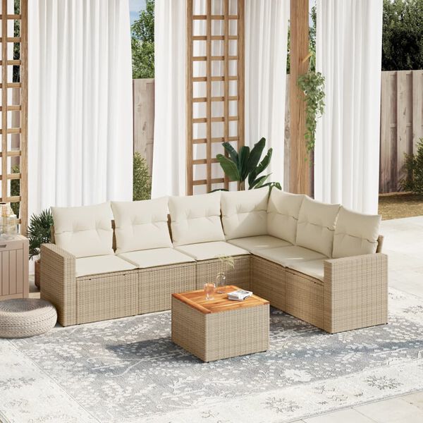 vidaXL Salon de jardin avec coussins 7 pcs beige r&eacute;sine tress&eacute;e