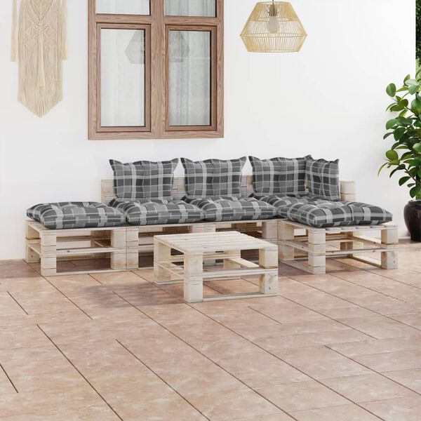 vidaXL Salon palette de jardin 6 pcs avec coussins bois de pin