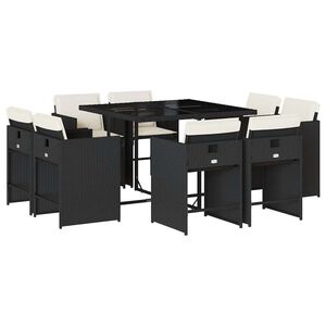 vidaXL Ensemble &agrave; manger de jardin 9pcs coussins noir r&eacute;sine tress&eacute;e