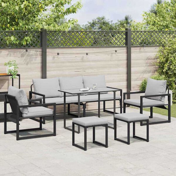 vidaXL Ensemble de canap&eacute; de jardin avec coussin 6 pcs Noir Acier