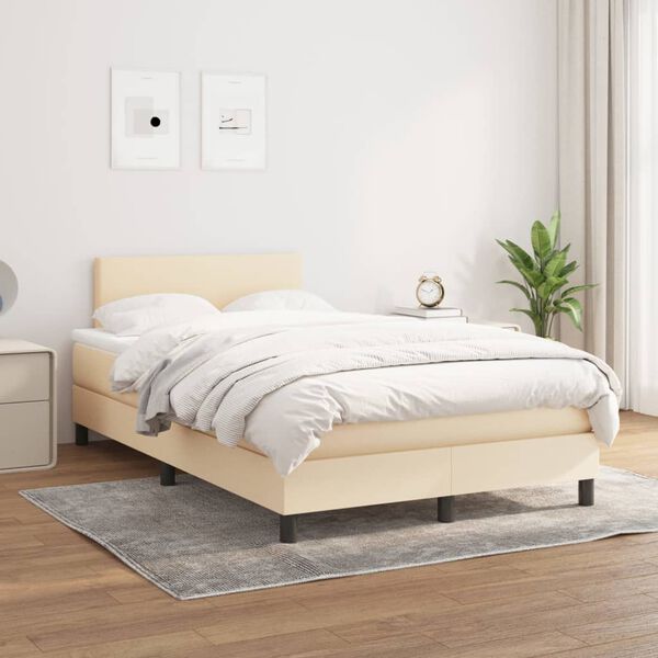vidaXL Sommier &agrave; lattes de lit avec matelas Cr&egrave;me 120x200 cm Tissu