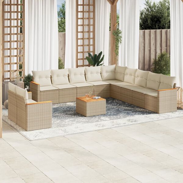 vidaXL Salon de jardin avec coussins 12 pcs beige r&eacute;sine tress&eacute;e