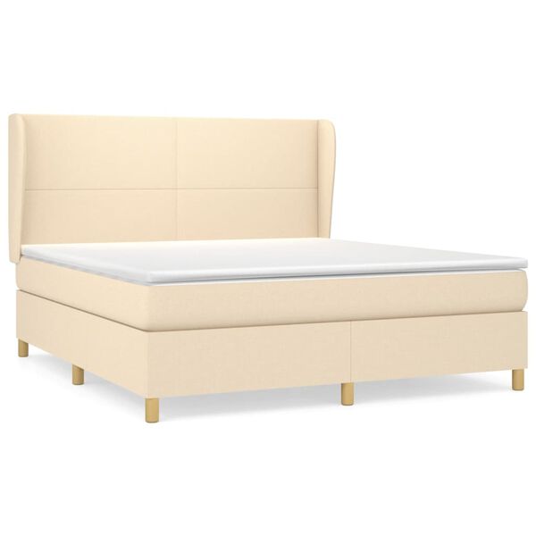 vidaXL Sommier &agrave; lattes de lit avec matelas Cr&egrave;me 160x200 cm Tissu